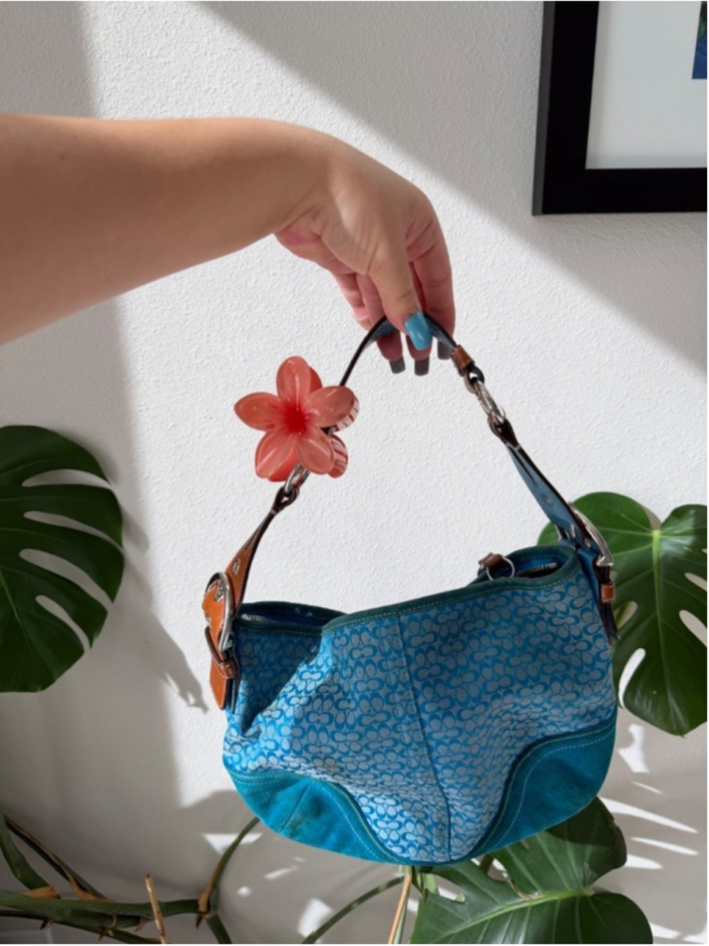 🦋 RARE Y2K Vintage Coach Signature Blue Soho Suede Hobo Shoulder Bag #1460 🦋